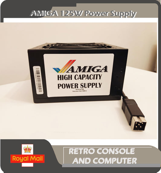 Amiga high capacity power supply on a white surface with 'Royal Mail' | 9thbit-Retro Deluxebranding.