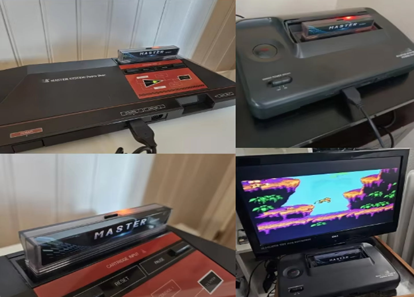 Collage of a vintage video game console with cartridges and screen displaying a game. | 9thbit-Retro Deluxe
